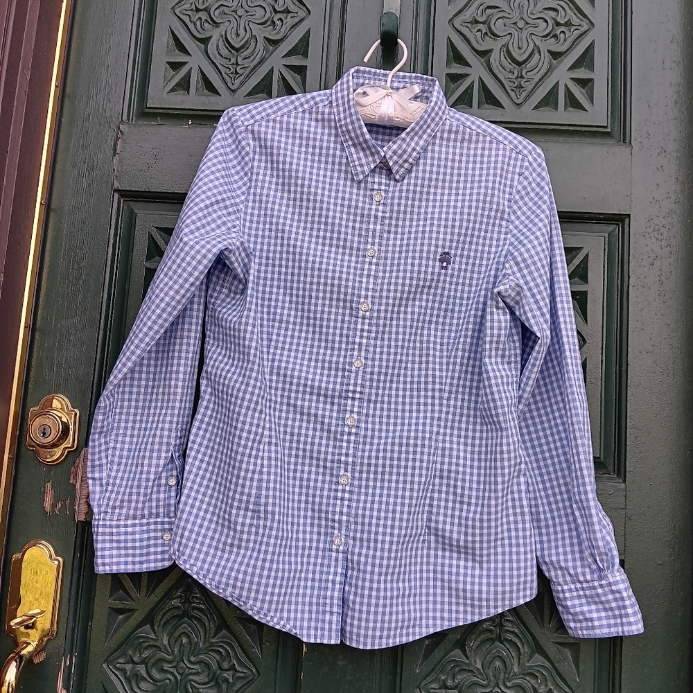 Classic Womens Blue Gingham Button-Down Shirt. Brookes Brothers